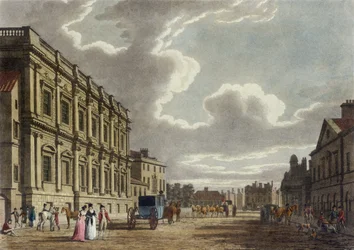 Whitehall, Westminster Lontoossa (värillinen akvatinta)
