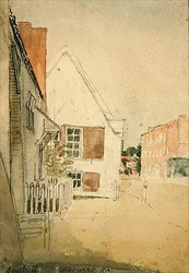 Street in Southall (kynä, muste ja akvarelli paperille)