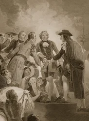 The Landing of William 3rd at Torbay, kaiverrus George Noble, kuvitus David Humen Englannin historiasta, pub. R. Bowyer, Lontoo, 1812