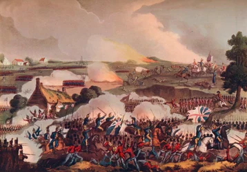 Brittiarmeijan keskus toiminnassa Waterloon taistelussa 1800-luvulla 1909