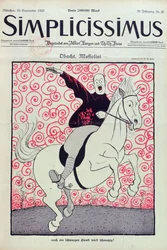 Benito Mussolinin (1883-1945) karikatyyri, "Simplicissimus"-lehden kansi, julkaistu Münchenissä 24. syyskuuta 1923