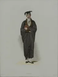 Scholar, kaiverrettu J. Agar, julkaistu R. Ackermannin teoksessa "History of Oxford", 1814 (käsinvärinen etsaus)