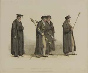 Varakansleri, Esquire Beadle, Yeoman Beadle, Verger, kaivertanut J. Agar, julkaistu R. Ackermannin teoksessa "History of Oxford", 1813 (käsinvärinen kaiverrus)