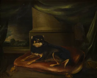 Suosikkiterrieri punaisella tyynyllä, n. 1794-1843 (öljy kankaalle)