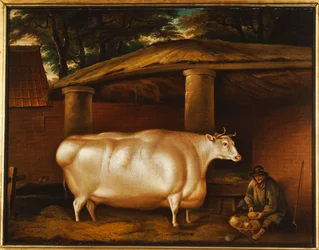 Valkoinen hieho, joka matkusti, miehen kanssa viipaloimassa nauriita tallipihalla, 1811
