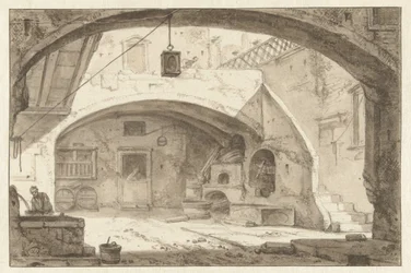 Italialainen piha, jossa leipomo