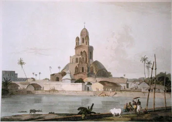 Govinda Ram Mitteen pagodi, Kalkutta, levy V teoksesta "Oriental Scenery", julkaistu 1800 (värillinen akvatinta)