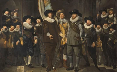 Amsterdamin III piirin upseerit ja muut kansalaiskaartilaiset kapteeni Allaert Cloeckin ja luutnantti Lucas Jacobsz Rotgansin johdolla