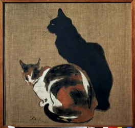 ""Kaksi kissaa"" (kaksi kissaa) Kissa ja sen varjo. Theophile Alexandre Steinlenin (1859-1923) maalaus 1894 Art Nouveau Koko 61x64 cm Pushkin-museo, Moskova
