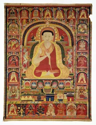 Suuren Thangpan (1142-1210) muotokuva 1200-luvun lopulla (läpinäkymätön wc ja kulta puuvillalla)