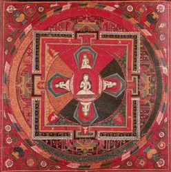 Thangka of a Vajrasattva Mandala (guassi tekstiilillä)