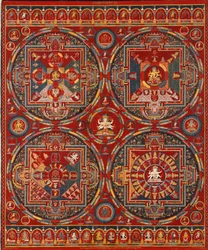 Sakya tilaus. Neljä Mandalaa Vajravali-sarjasta Thangka