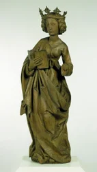 Naispuolinen pyhimys, n.1490-1495 (lehmuspuu, jossa maalausjälkiä).