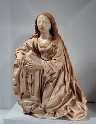 Ilmestysneitsyt. Marmoriveistos, jossa on monivärisiä korostuksia, 1400-luvun loppu. Pariisi, Musée du Louvre