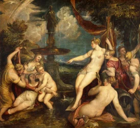 Diana ja Callisto, kirjoittanut Titian (n. 1490-1576), öljy kankaalle