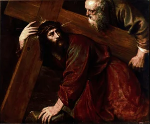 Kristus ja Simon Kyreneläinen. Simon Kyreneläinen auttaa Jeesusta kantamaan ristiään (1485-1576)