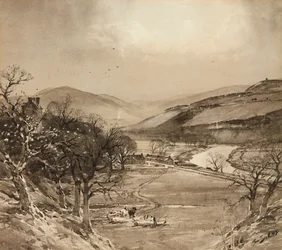 Ettrick Valley lähellä Selkirk (grisaille)