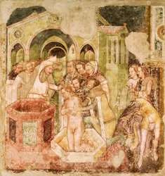 Legenda St Ursula: Englannin prinssin kaste, kirjoittanut Tommaso da Modena (1326-1379), fresko, Santa Caterinan kirkko, Treviso