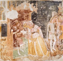 Englannin kuninkaan lähettiläiden lähettäminen, yksityiskohta Stories of St Ursulasta, Tommaso da Modena (1326-1379), fresko
