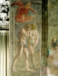 Aatami ja Eeva karkotetaan paratiisista, noin 1427 (ennen restaurointia)