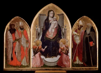 San Giovenale -triptyykki: Neitsyt Maria ja lapsi, vasemmassa paneelissa pyhä Bartolomeus ja pyhä Blasius, oikeassa paneelissa pyhä Juvenalis (Giovenale) - alttaritaulu