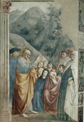 Pyhän Pietarin ennustus - Fresko Tommaso di Cristoforo Fini dit Masolino da Panicale (1383-noin 1440), 255x162 cm, noin 1425. Firenze, Santa Maria del Carmine kirkko, Brancacci-kappeli