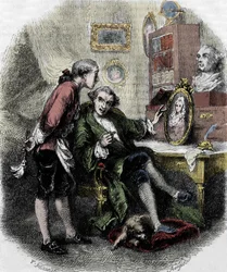 Kuva Xavier de Maistren teoksesta "" Matka huoneeni ympäri"" (1794). Kuvitus Tony Johannot