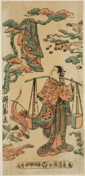 Näyttelijä Segawa Kikunojo I Mizue Gozenina näytelmässä "Suehiro Izu Nikki", joka esitettiin Nakamura-teatterissa yhdestoista kuussa 1745 (?)