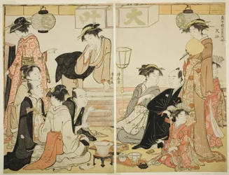 Nakazun viihdyttäjät sarjasta "A Collection of Contemporary Beauties of the Pleasure Quarters (Tosei yuri bijin awase)"