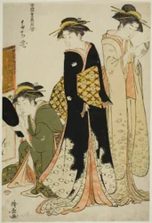Tachibanan viihdyttäjät sarjasta "A Collection of Contemporary Beauties of the Pleasure Quarters (Tosei yuri bijin awase)"