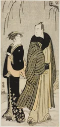 Näyttelijä Matsumoto Koshiro IV ja geisha nimettömästä vedossarjasta, joka esittää näyttelijöitä yksityiselämässä