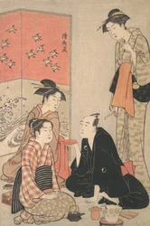 Kabuki-näyttelijä Sawamura Sojuro III ja kurtisaanit, n. 1783-84.