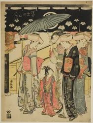 Nakamise-ostoskatu sarjasta "Kinryuzanin temppelin kahdeksan aluetta Asakusassa (Asakusa Kinryuzan hakkei)"