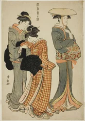 Kaksi naista ja piika sarjasta "A Brocade of Eastern Manners (Fuzoku Azuma no nishiki)"