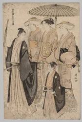 Yoshiwaran nainen ja avustajat (sarjasta Brocades of the East in Fashion)
