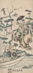 Kohtaus draamasta, luultavasti Musume Dojoji, n. 1744.