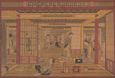 Sisäkuva Yoshiwarassa, n. 1740-luvun alku.