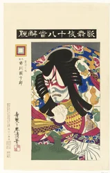 Ichikawa Danjuro IX Kagekiyon haamuna Pelaa kahdeksantoista kabukia (sarjan nimi) Kabuki juhachiban (sarjan nimi esineellä)