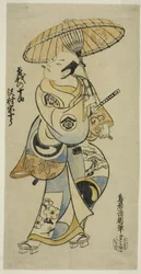Näyttelijä Sawamura Sojuro I Soga no Juron roolissa näytelmässä "Tsuru Kame Osana Soga", joka esitettiin Ichimura-teatterissa ensimmäisen kuukauden aikana, 1721 (?)