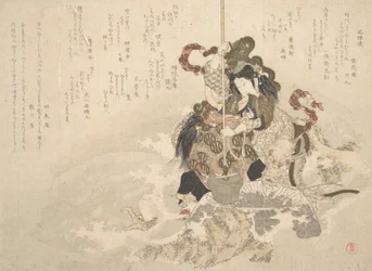 Otchime, meren jumalan tytär, lohikäärmeen kanssa kalliolla, n. 1800.