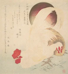 Nouseva aurinko, kukko ja kana, noin 1800.