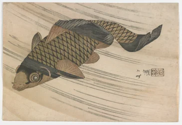 Karppiuinti ylävirtaan, Edo-kausi, 1820-luvun puoliväli (värillinen puupainatus)