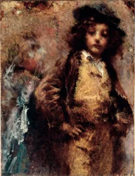 Huono mutta kaunis muotokuva nuoresta miehestä, joka näyttää dandyltä. Tranquillo Cremonan (1837-1878) maalaus Genes, Nervi, Galleria, Arte Moderna
