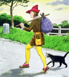 Dick Whittington (1358-1423) ja hänen kissansa teoksesta "Peeps into the Past", julkaistu noin 1900