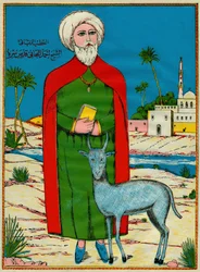 Šeikki Sidi Ahmed al-Tijani, sunnalaisen al-Tijaniyya-veljeskunnan perustaja, 1700-luvulla. Kansanomainen kuvataide, Tunisia