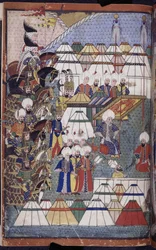 Lisätä. 22011 f.199, Lala Mustafa Pasha leirillä voiton jälkeen Kars-Nusretnamessa, nimikkeestä "Nusretname"
