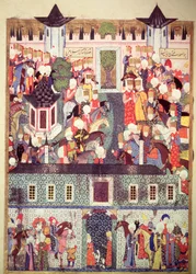 H 1517, fol. 17v, Suleiman Suuren (1494-1566) valtaannousu, Arifin teoksesta "Suleymanname", 1558