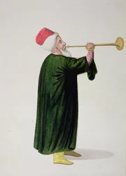 Janissary Military Bandin virallinen trumpetisti, ottomaanien aika, 1700-luvun kolmas neljännes (wc paperilla)