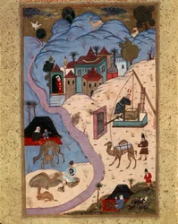 Maalaus, joka kuvaa arkielämän kohtauksia Osmanien valtakunnassa sulttaani Suleiman Suuren valtakaudella, Turkki, 1500-luku.