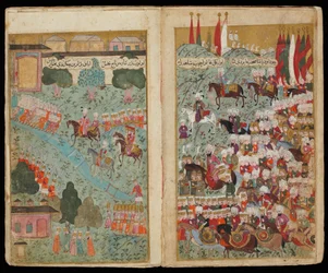Mehmed III saapuu voittajan armeijan johtoon Istanbulissa käsikirjoituksesta Mehmed III:n leiristä
